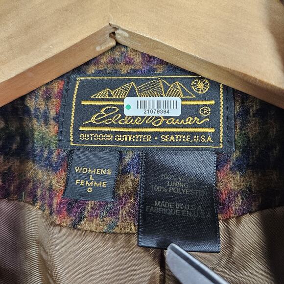 Vintage Eddie Bauer Blazer Womens Large 100% Wool Academia Style Brown Plaid - Picture 6 of 16